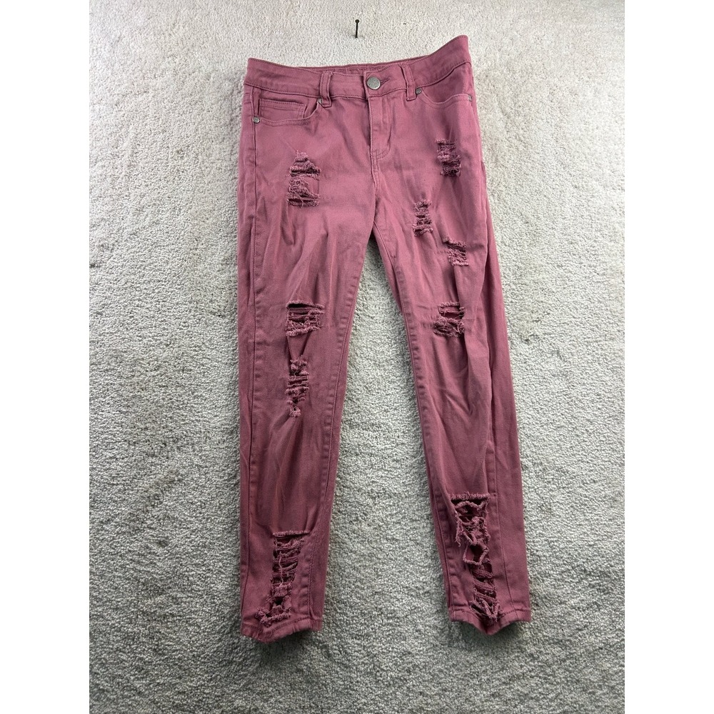 TAG BLUE Women's Distressed Skinny Jeans‎ Mauve 7/8 Stretch Cotton